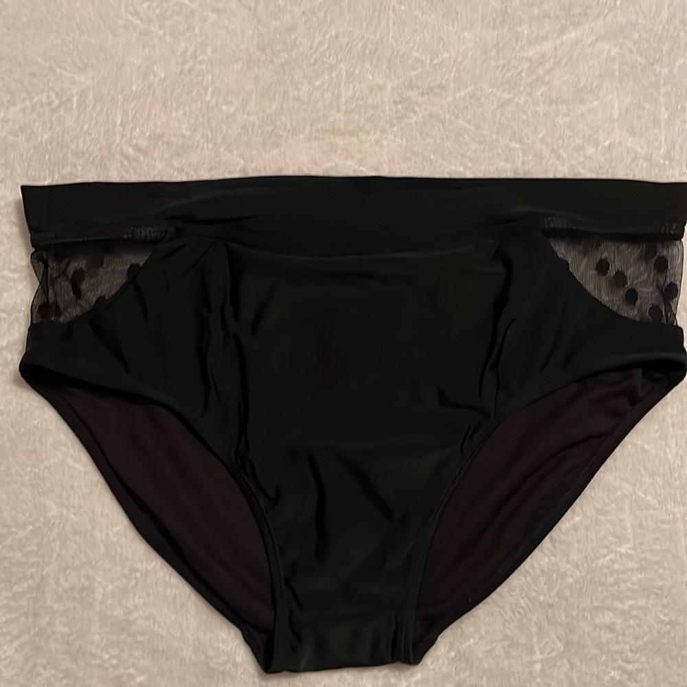 Paramow women swimsuit Bikini bottom size OX color black New & sheer side detail